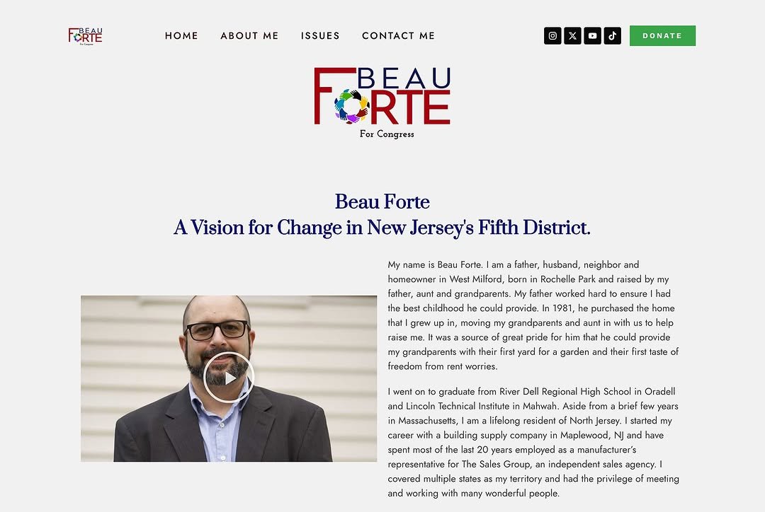 Campaign website video for Beau Forte Congress NJ