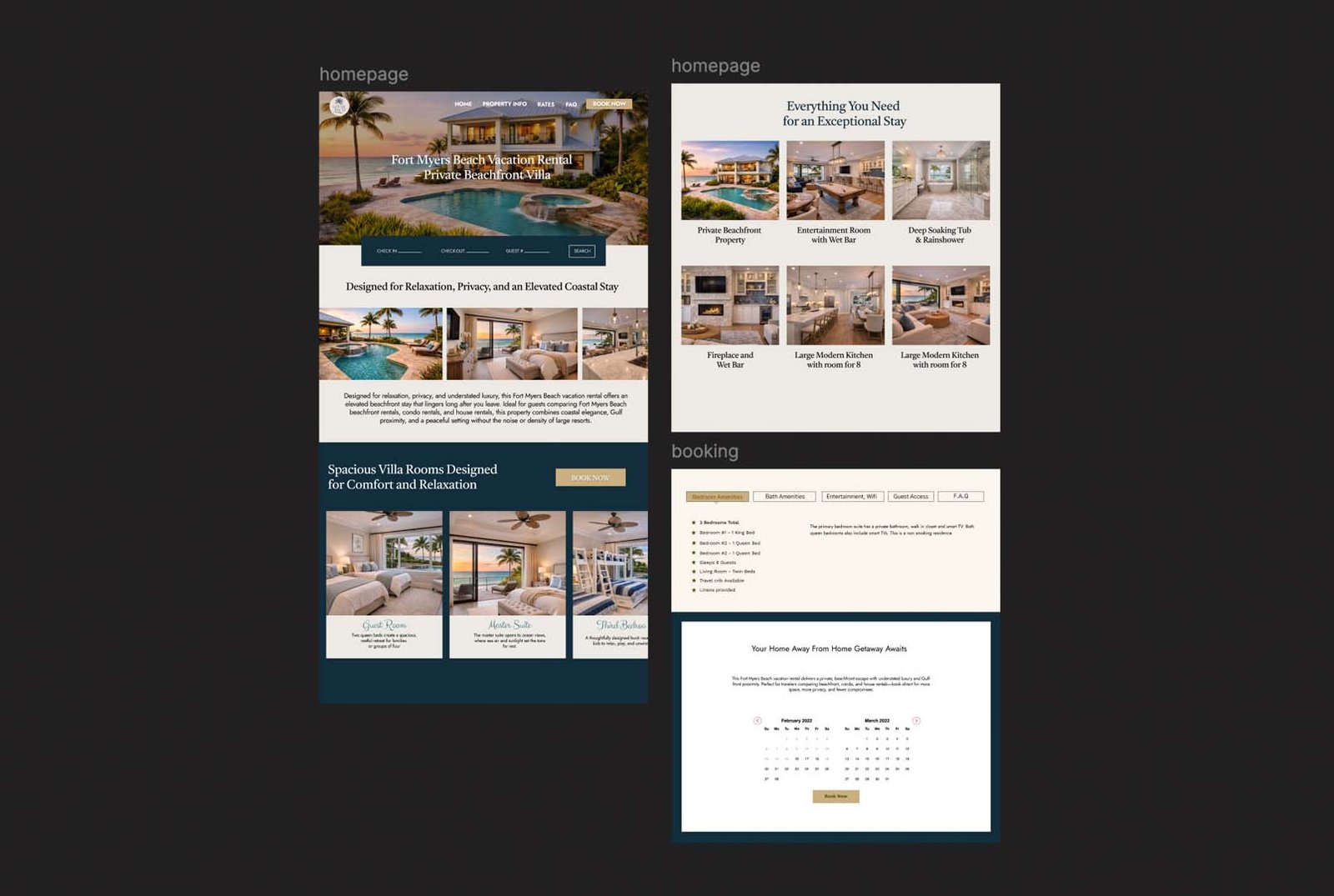 Vacation rental brochure website before redesign, with no direct booking path for guests