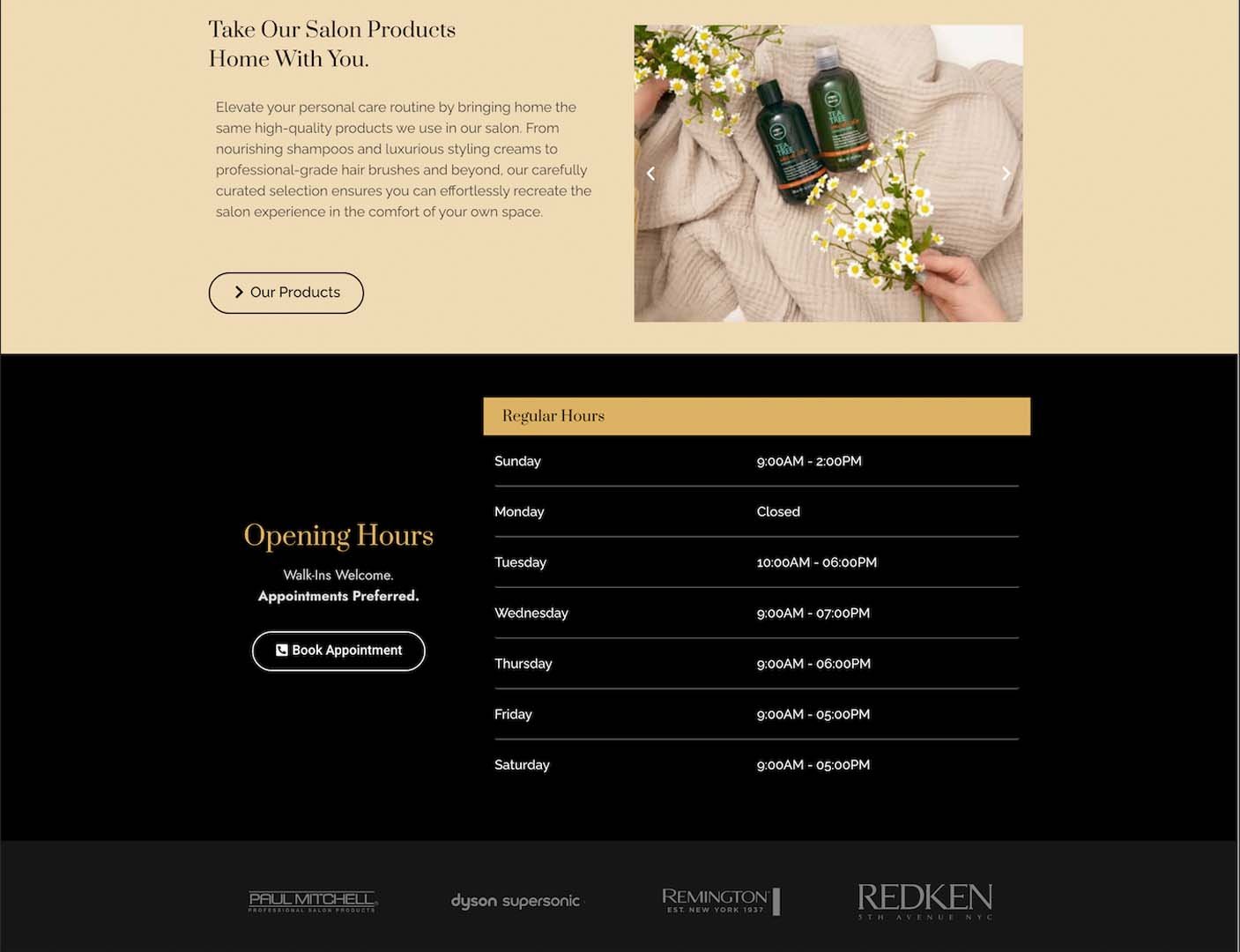 Escape Salon 23 interior service page layout designed with a clear appointment-driven UX by Your Wish Digital.